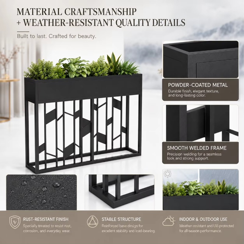 Kotak Tanaman Logam Hitam Doff - Room Divider Bamboo ulasan dan harga